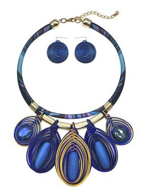 Chunky Wood Statement Necklace & Earring Set